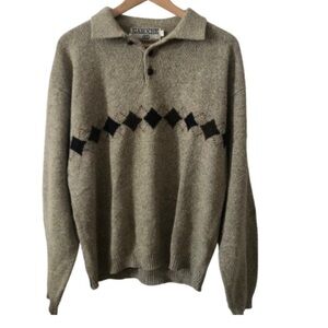Garoche Vintage Men's Tan Argyle Quarter Botton Sweater Medium